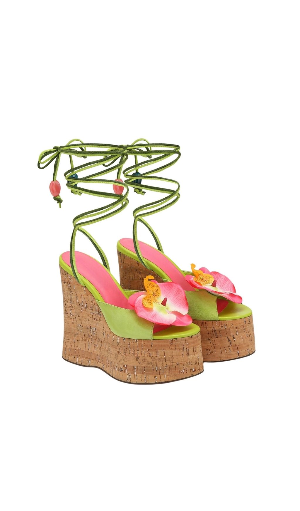 Kyomi Green Flower Heels with Thick Soles Flowering Girl