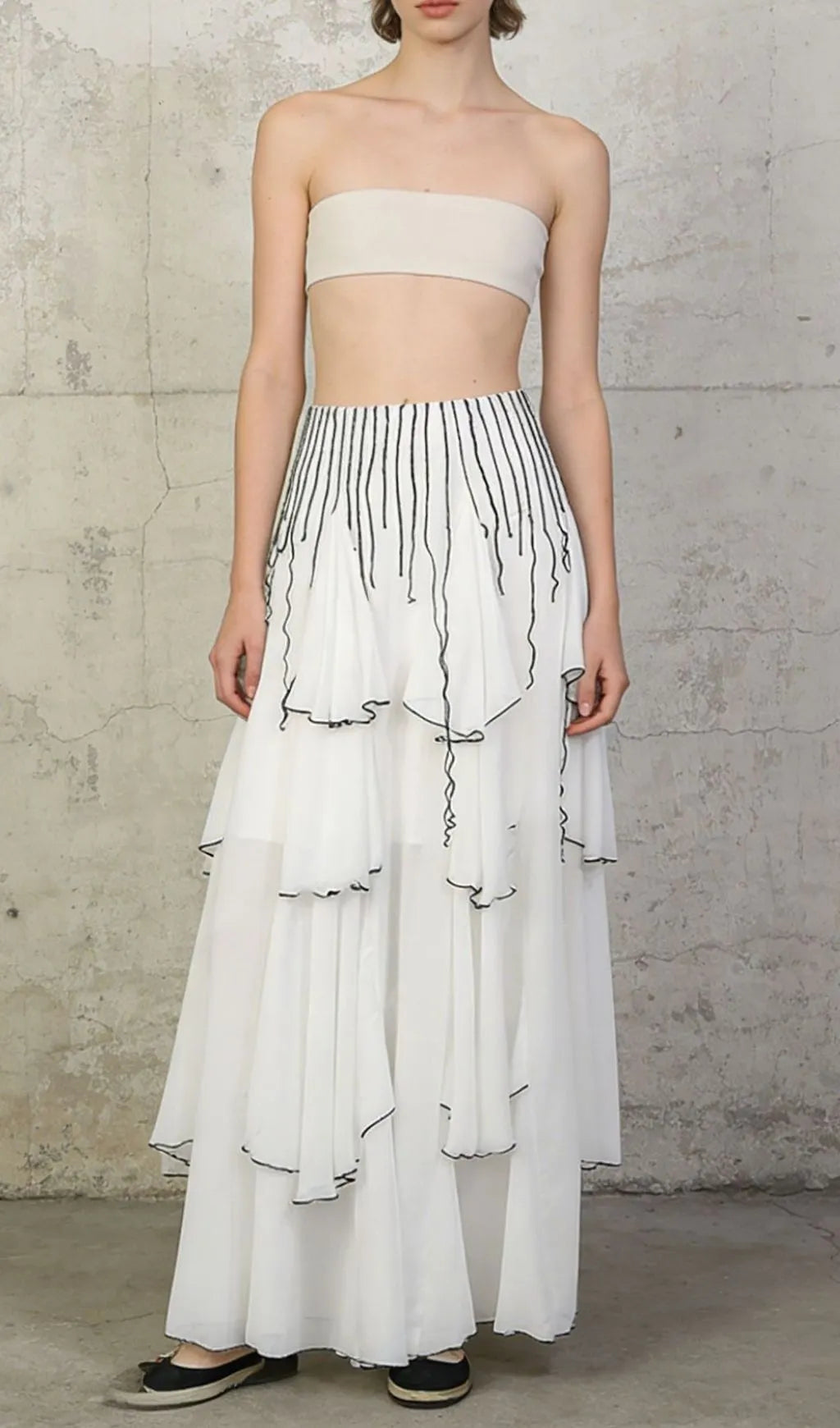 Kaycee White Layered Ruffle Maxi Skirt Flowering Girl