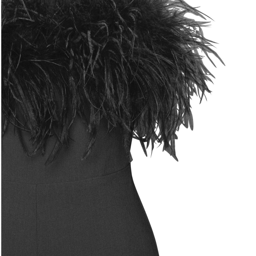 Feather Jumpsuit In Black Flowering Girl