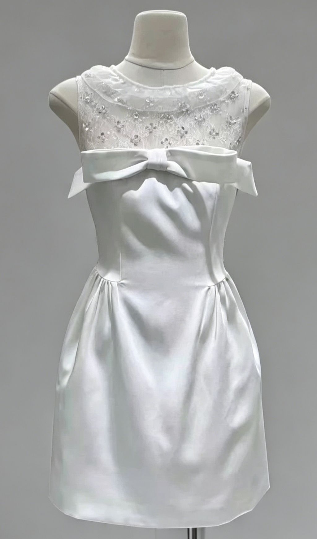 Kimiyo White Lace Sequin Bow Mini Dress Flowering Girl