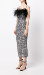 Sequined Feather Slim Suspender Dress Flowering Girl