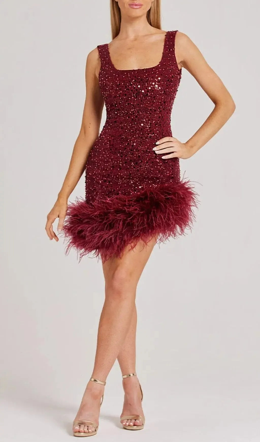 Red Feather Sequin Dress Flowering Girl