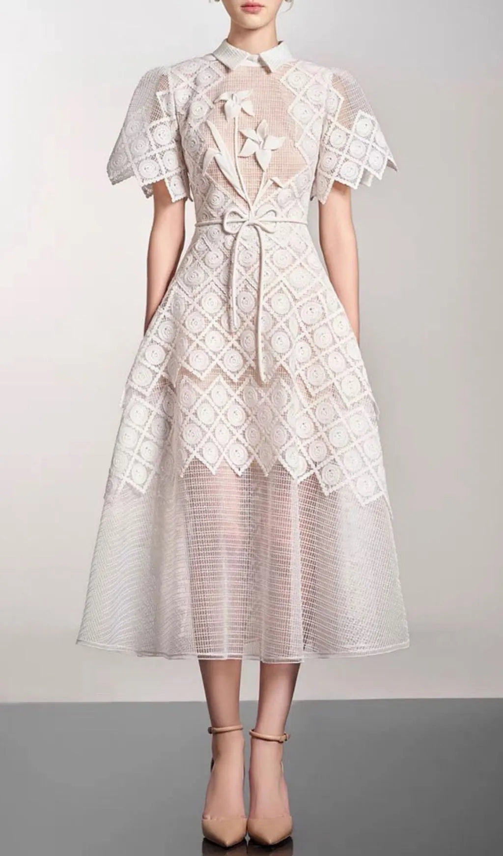 Arpina White Embroidery Midi Dress Flowering Girl