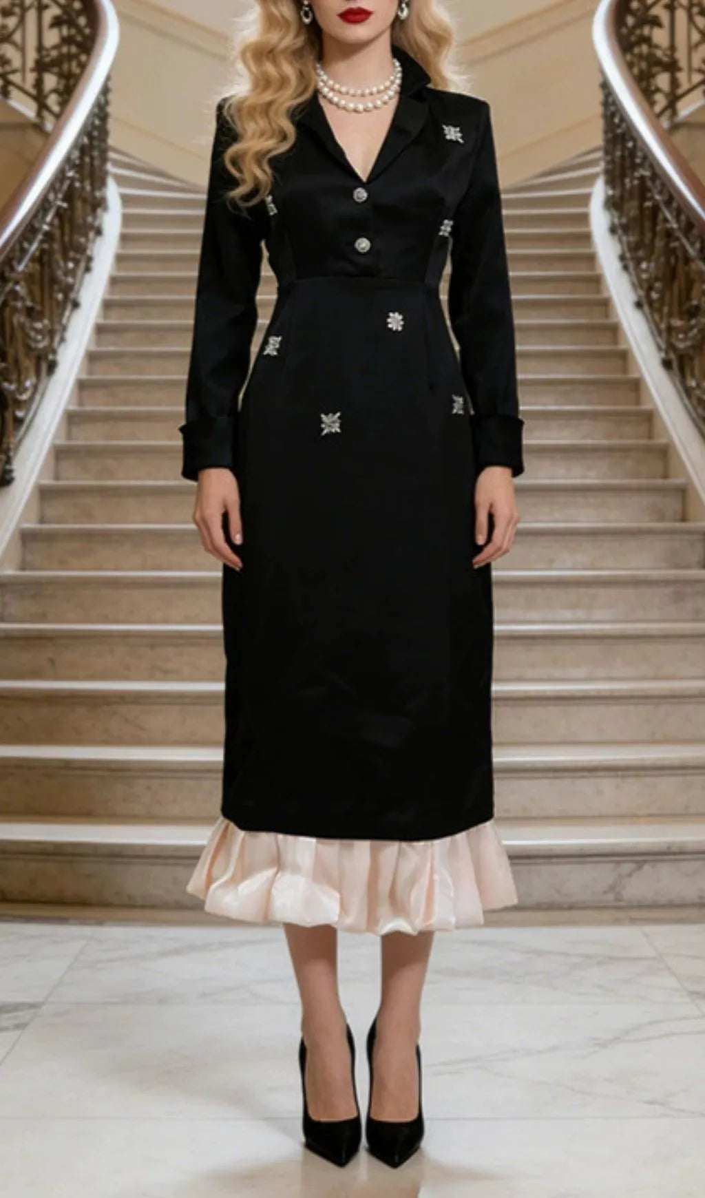 Jetta Black Long Sleeve Midi Dress Flowering Girl