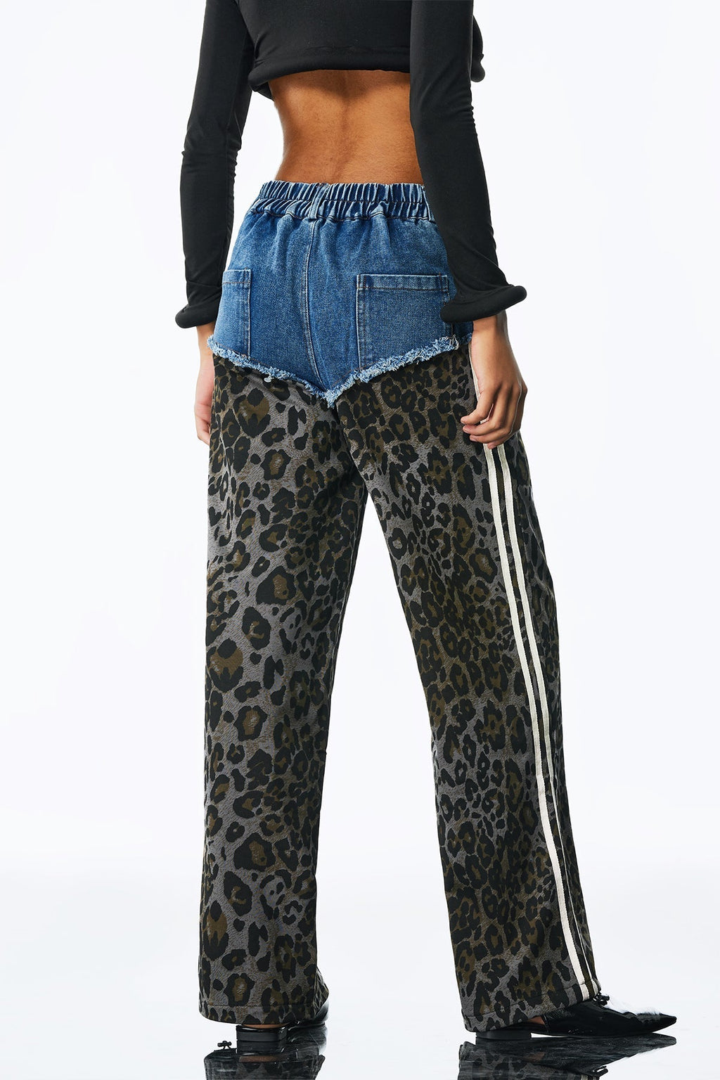 Amali Deconstruct Asymmetric Leopard Pants In Blue Flowering Girl