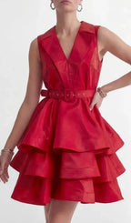 Jessica Red V-Neck Tiered Ruffle Mini Dress Flowering Girl