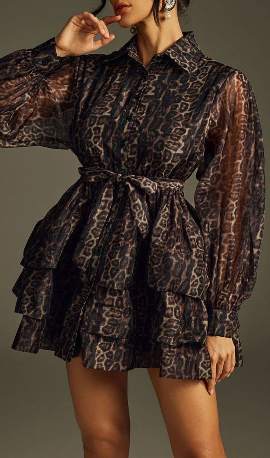 Hazra Folded Collar Printed Mini Dress Flowering Girl