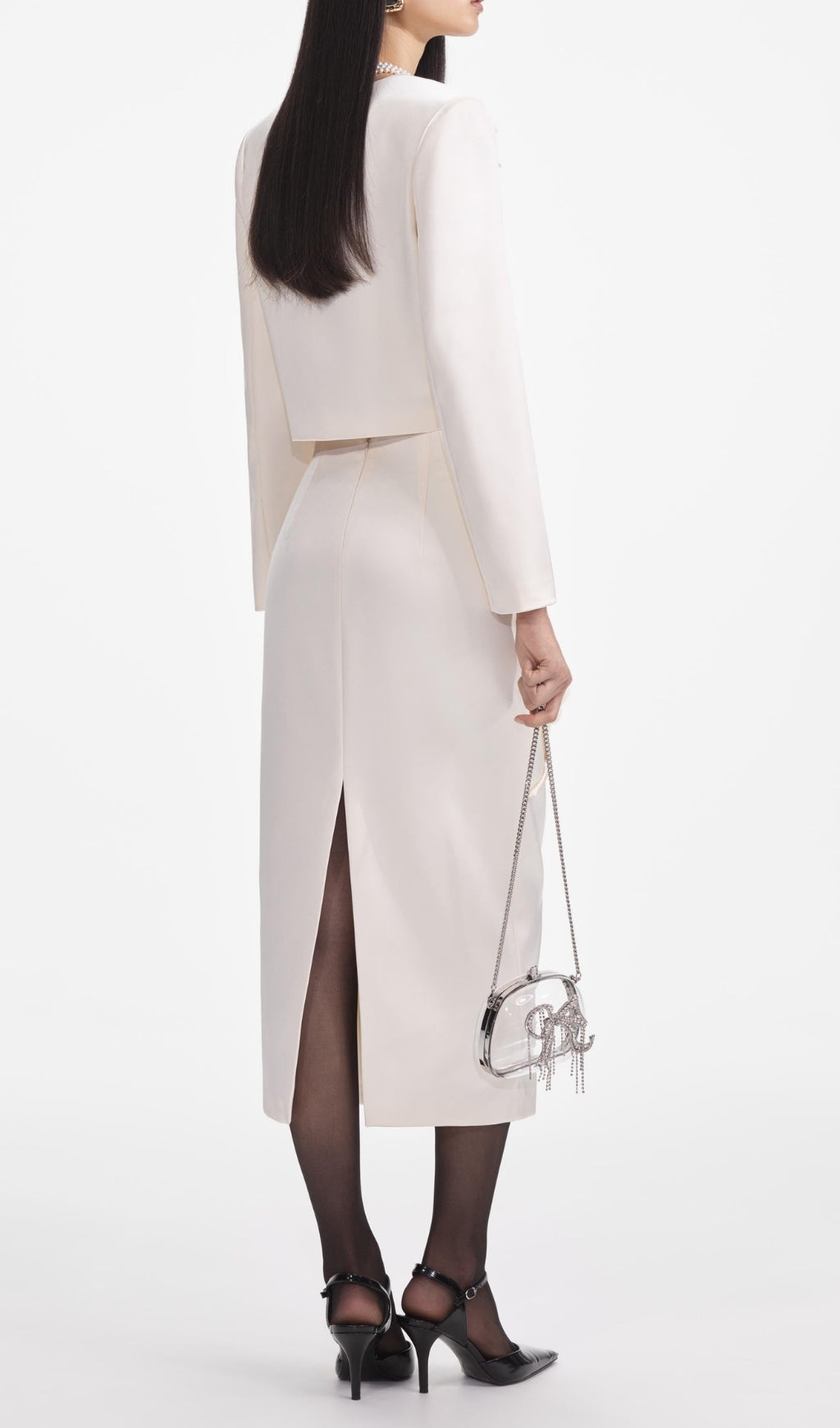 Cream 3D Flower Satin Midi Skirt Flowering Girl