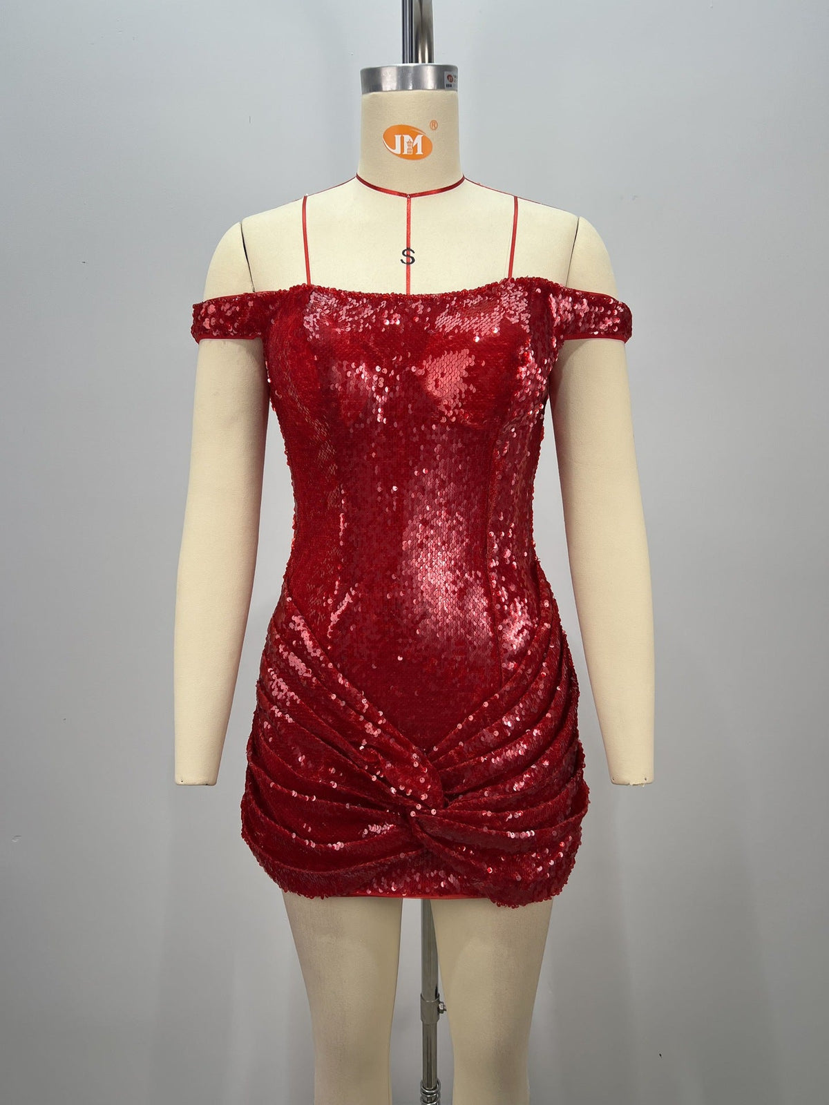 Juliet Sequin Ruched Beaded Strapless Bodycon Mini Dress In Red Flowering Girl