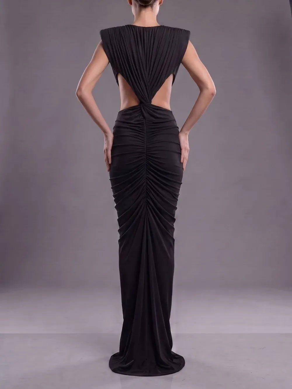 Mali Black Ruched Cutout Maxi Dress Flowering Girl