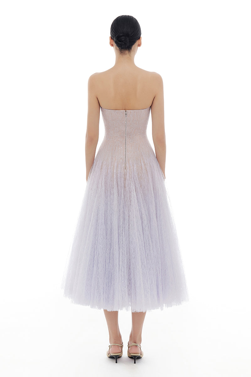 Violet Draped Lace Midi Dress Flowering Girl