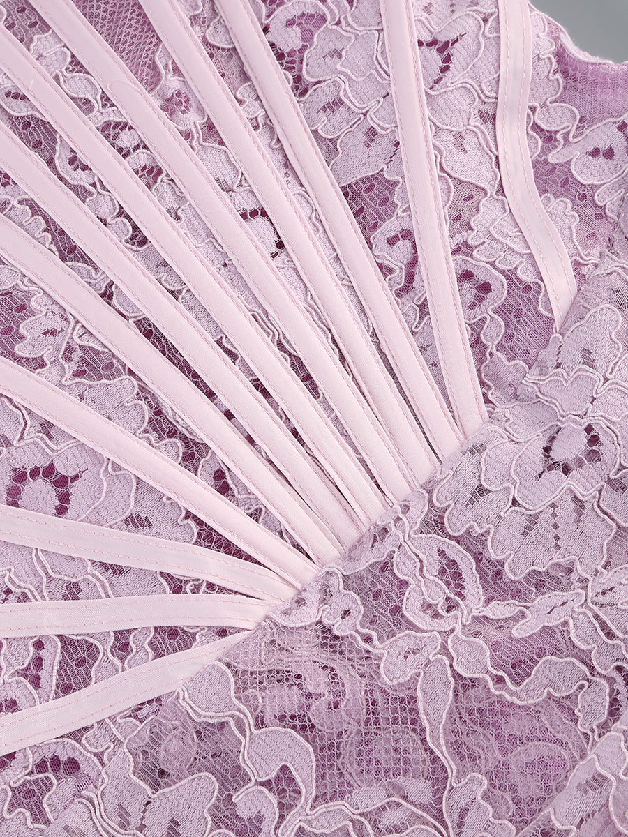 Kellie Strapless Lace Appliques Mini Dress In Light Purple Flowering Girl