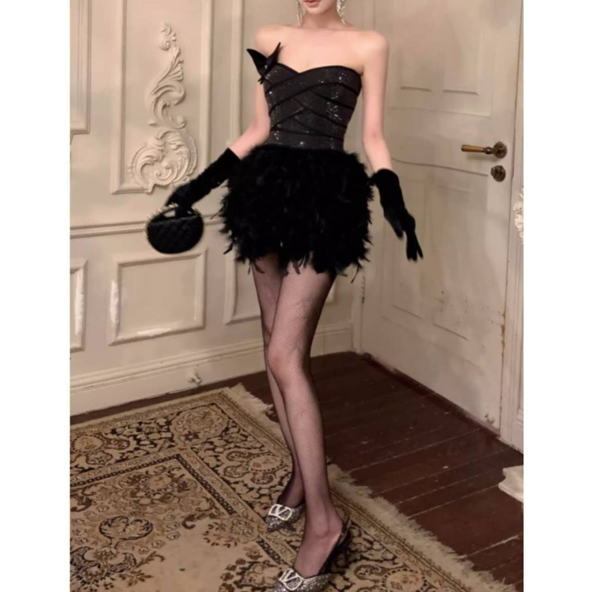 Alisa Feather Mini Dress Flowering Girl