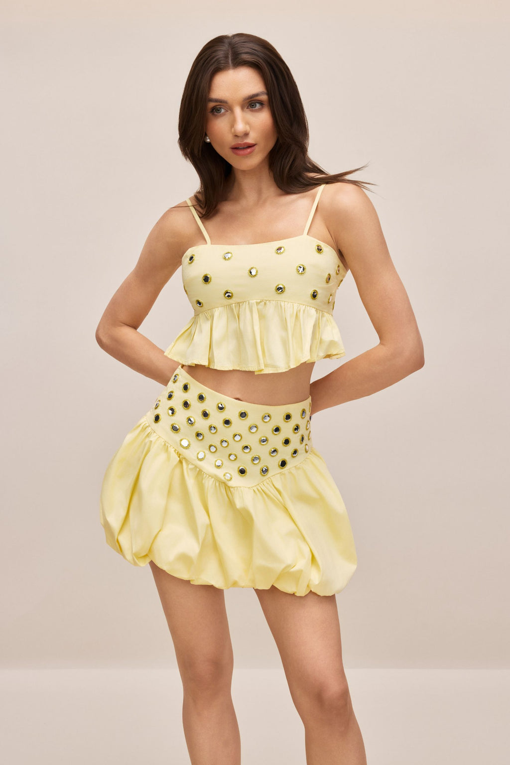 Ursula Mirror Embellished Crop Top & Bubble Skirt Set Flowering Girl