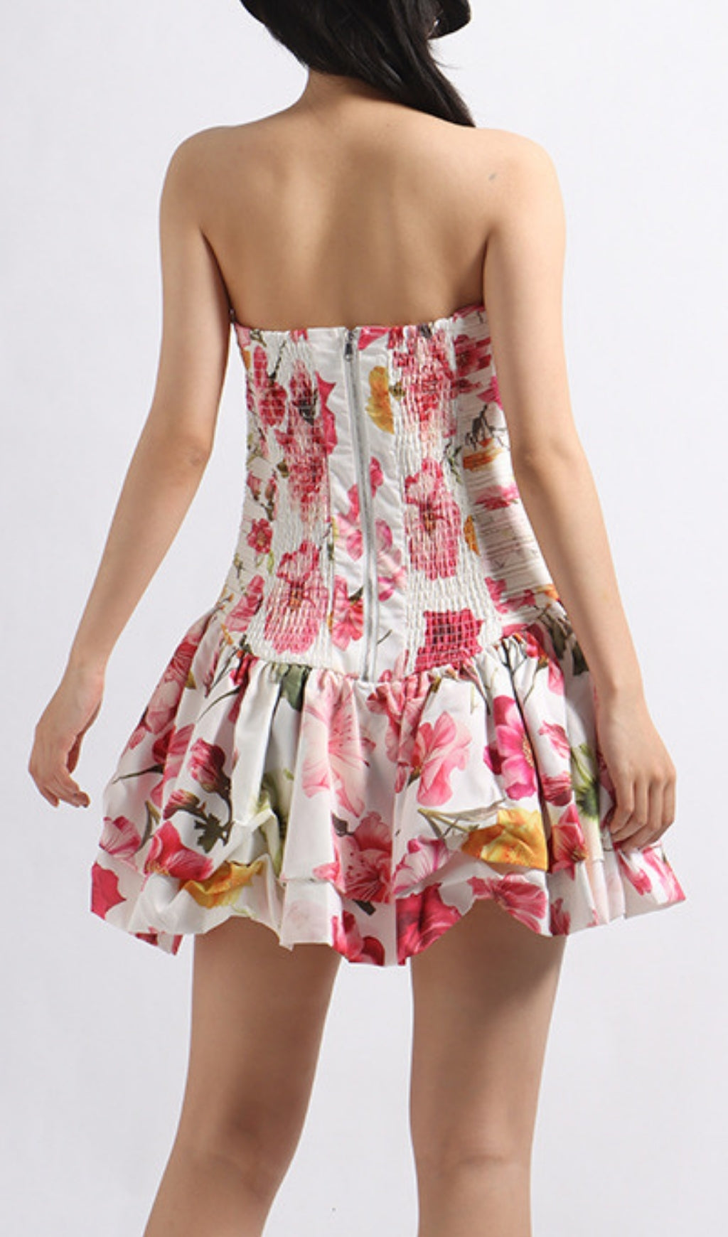 Elara Strapless Floral Printed Mini Dress Flowering Girl