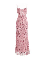 Floral Sequin Structured Bustier Maxi Dress Pink Flowering Girl