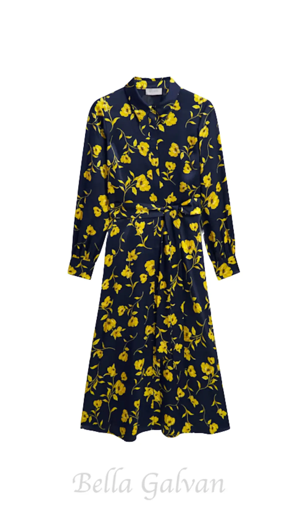 sophia floral shirt midi dress in navy yellow Flowering Girl