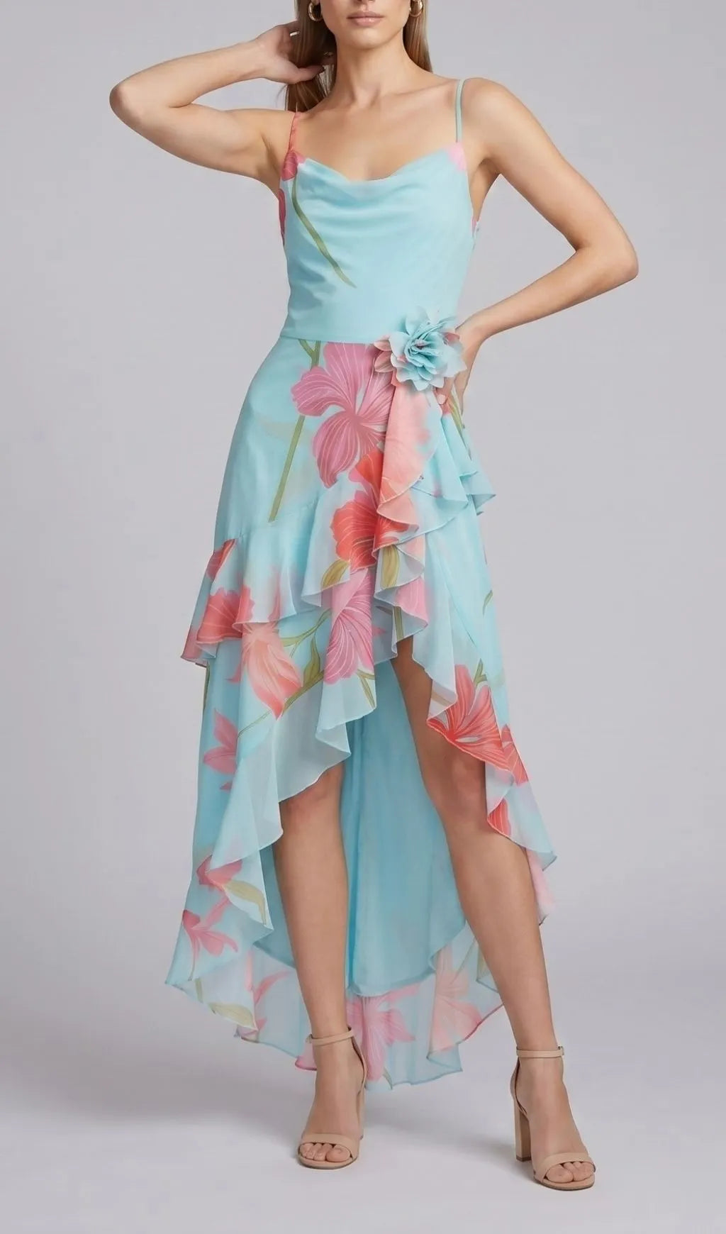 Ferune Spaghetti Floral Split Maxi Dress Flowering Girl
