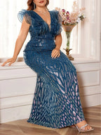 Maree Blue Sequin Plus Size Maxi Dress Flowering Girl