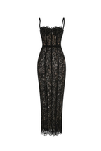 Freda Lace Corset Maxi Dress In Black Flowering Girl