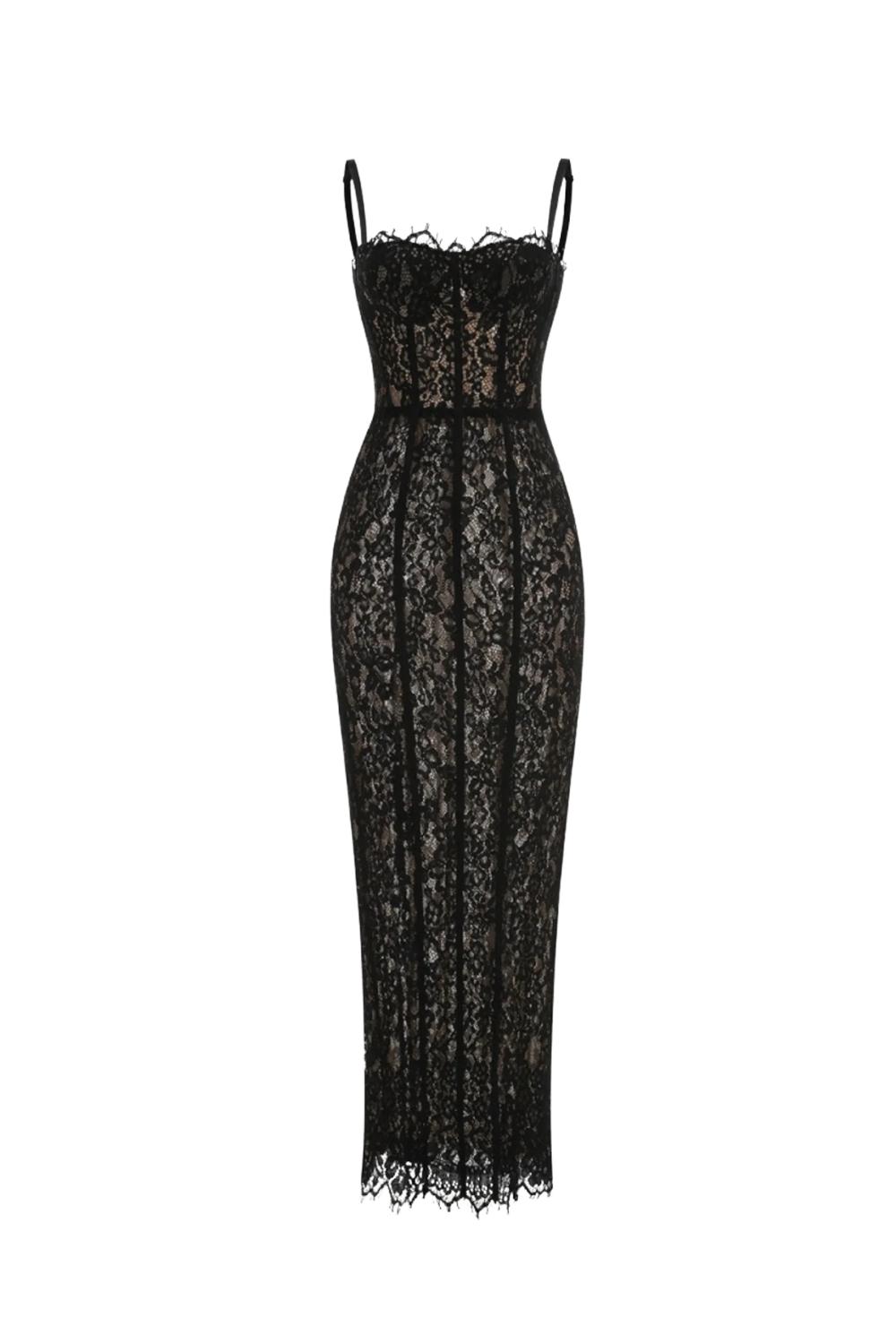 Freda Lace Corset Maxi Dress In Black Flowering Girl