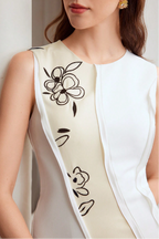 White & Beige Color-Block Floral Embroidered Sleeveless Midi Dress Flowering Girl