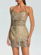 Fauve Halterneck Sequin Mini Dress Flowering Girl