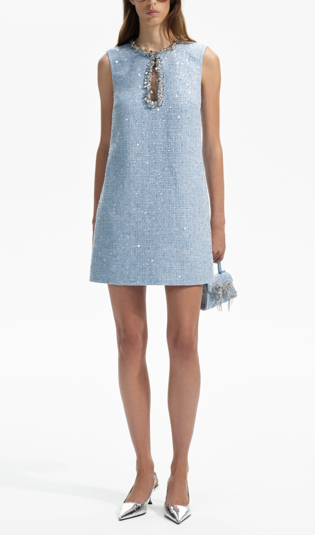 Adelle Blue Embellished Bouclé Mini Dress Flowering Girl