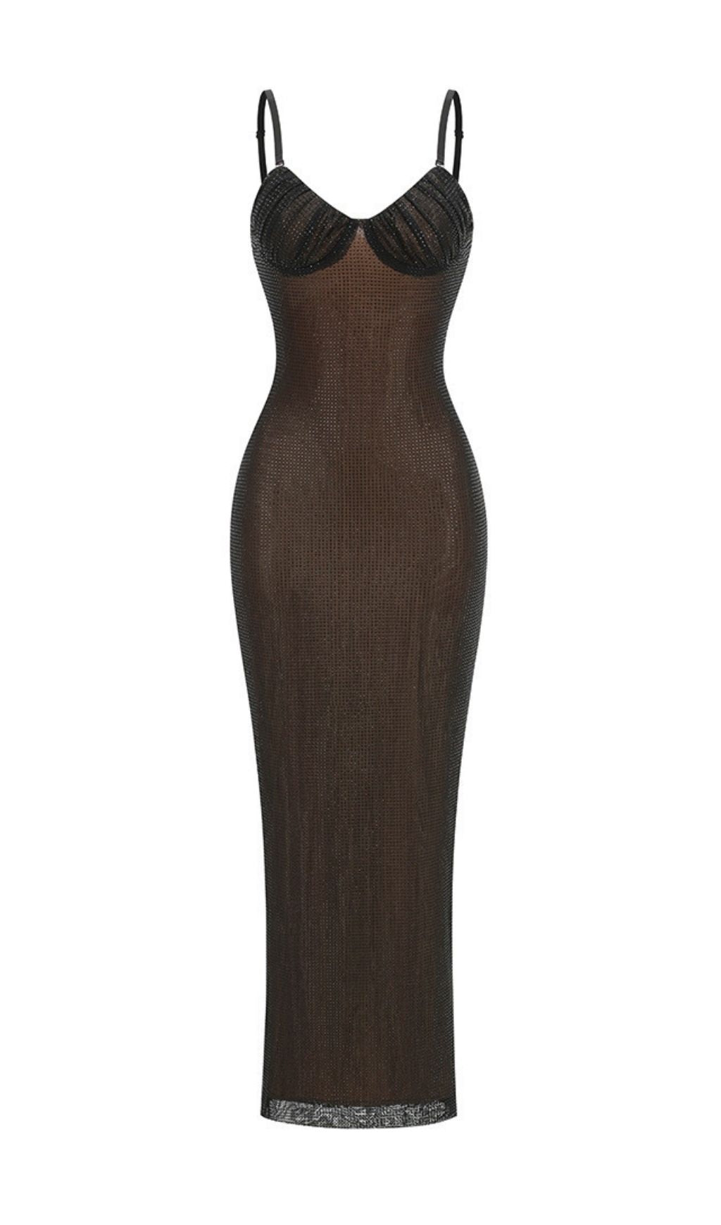 Zelyxra Spaghetti Mesh Rhinestone Maxi Dress Flowering Girl
