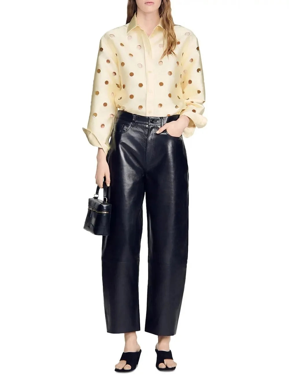 Openwork Rhinestone Shirt Flowering Girl