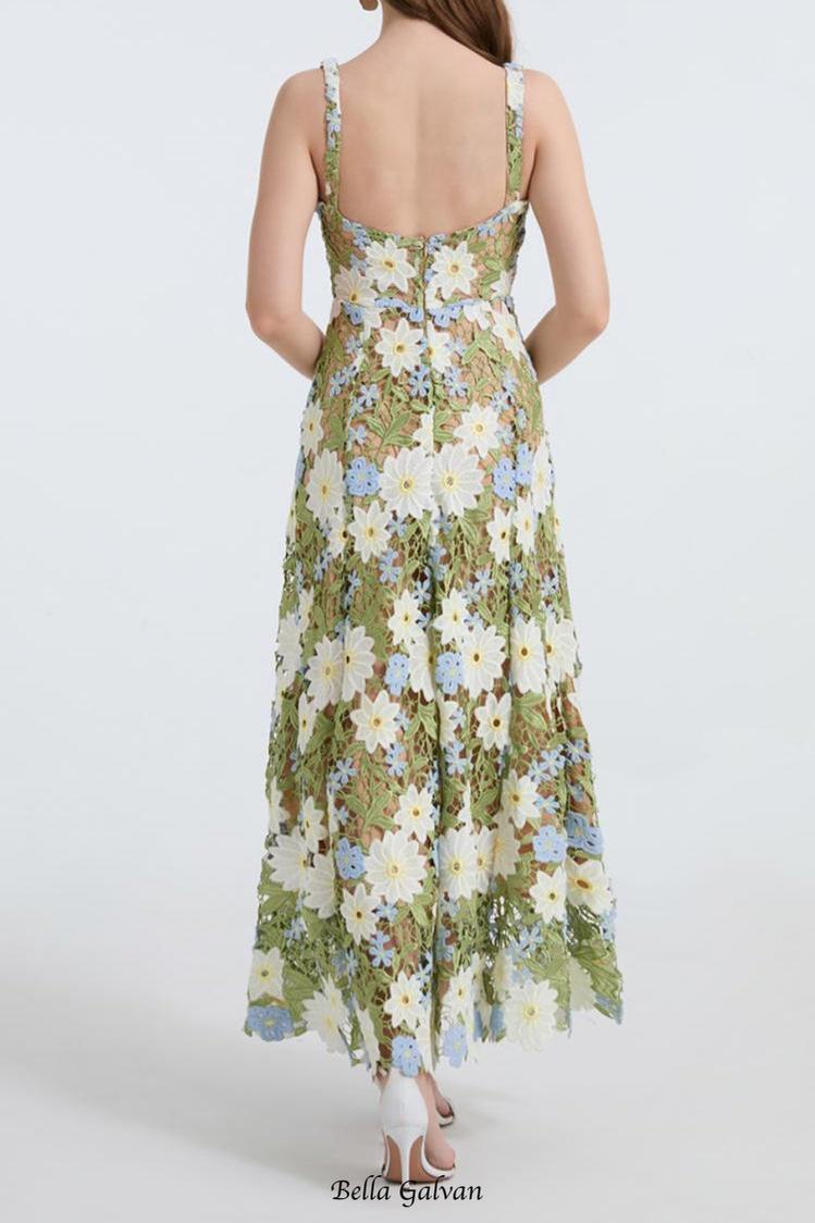 celeste floral hollow stitching maxi dress in green Flowering Girl