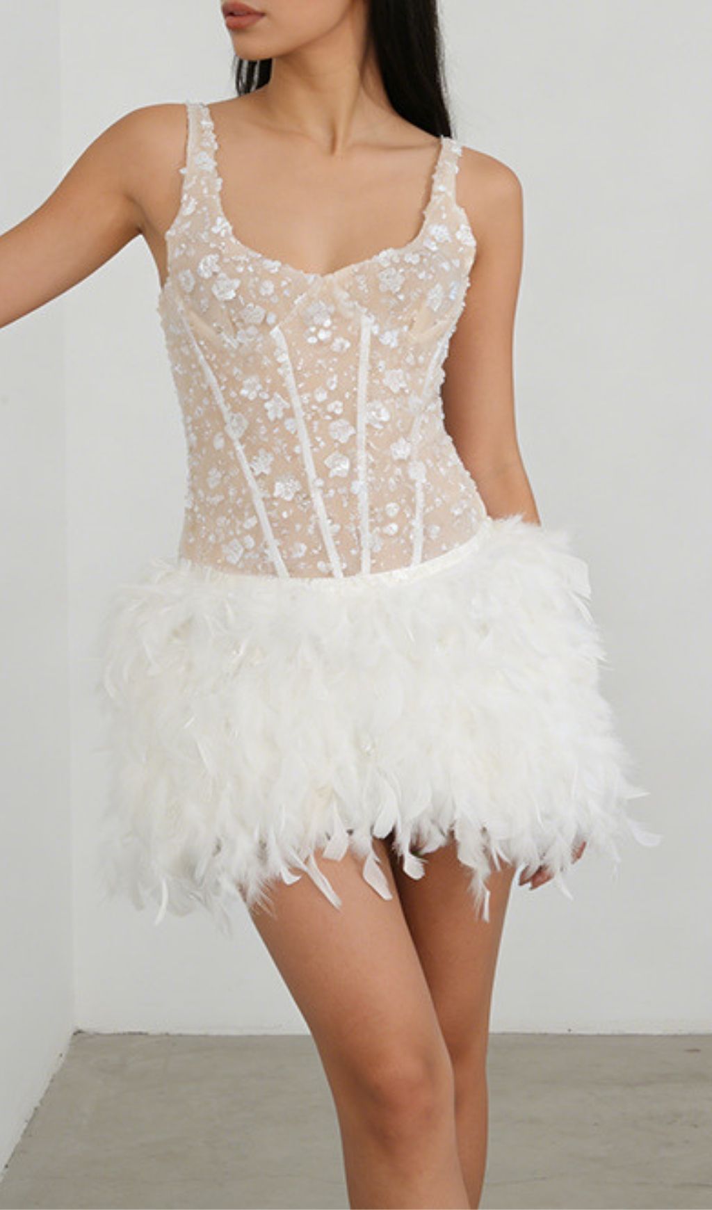Kera Flower Sequin Feather Mini Dress Flowering Girl