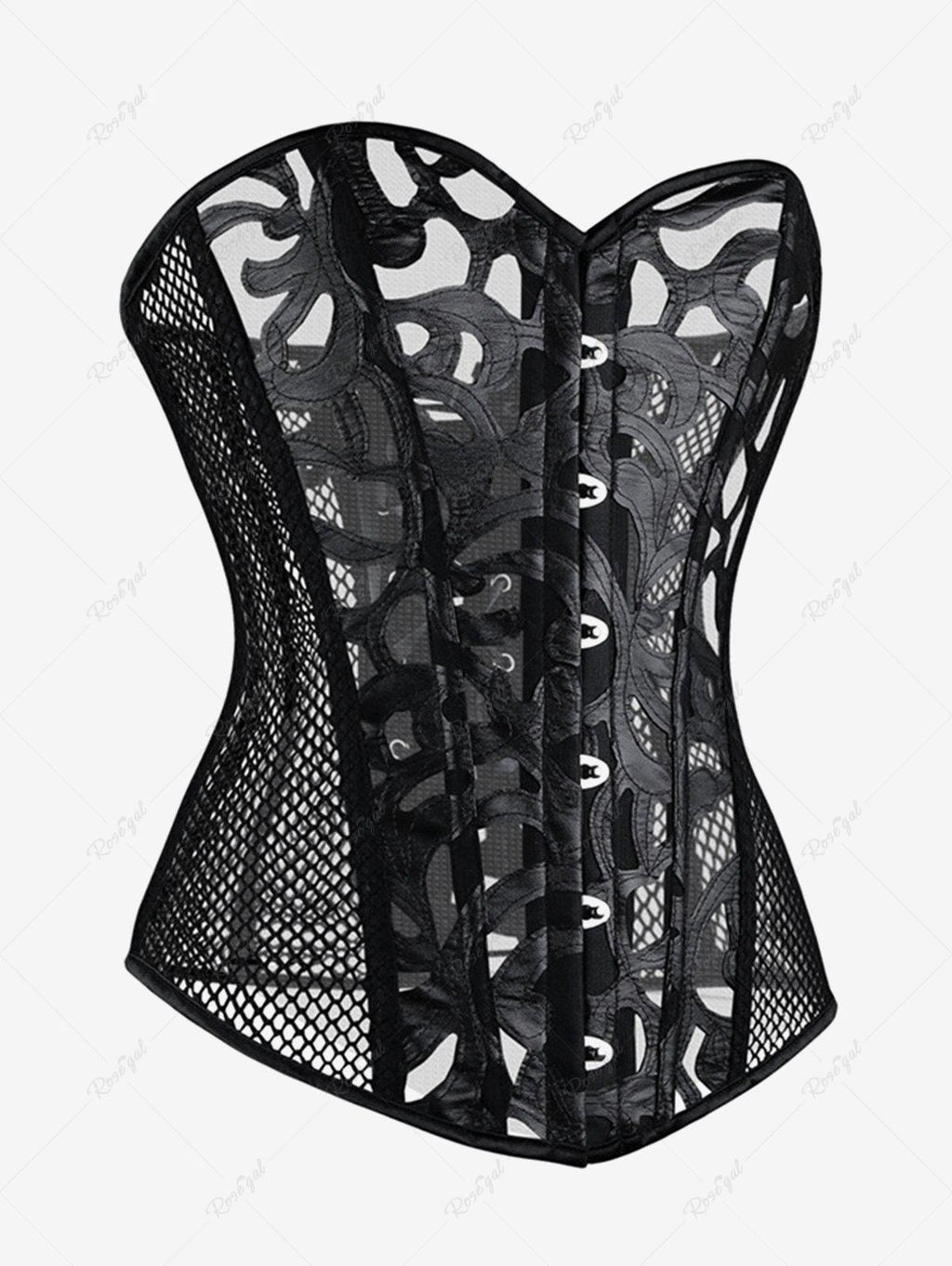 Gothic Button Fishnet Lace Up Corset Flowering Girl