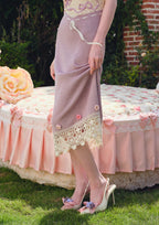 Celeste Crochet Flowers Jersey Midi Dress In Purple Flowering Girl