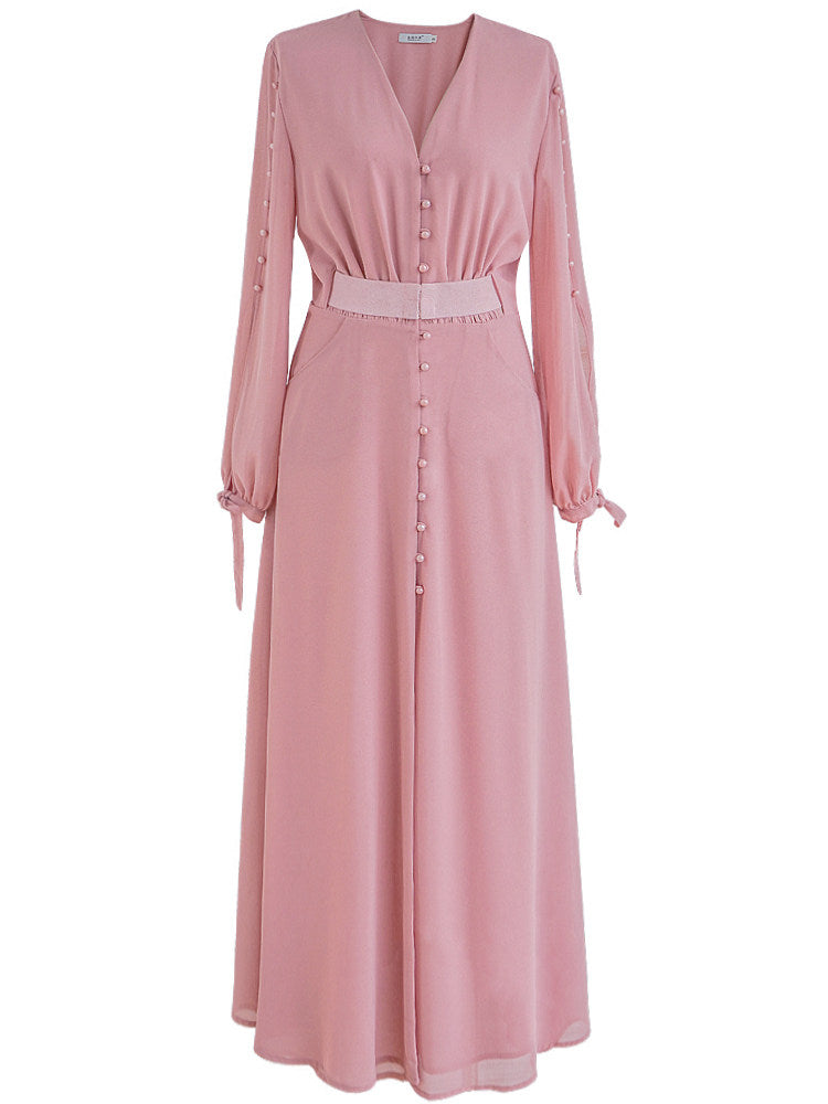 Pink Long-Sleeved Maxi Dress Flowering Girl
