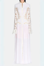 Lace Embroidered Hollow Maxi Dress In White Flowering Girl