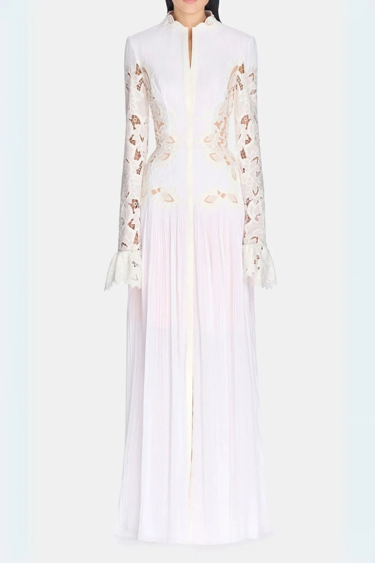 Lace Embroidered Hollow Maxi Dress In White Flowering Girl
