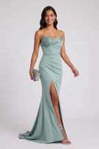Mint Green One-Shoulder Sequin Evening Gown Flowering Girl