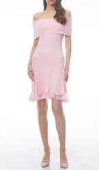Isabel Pink Off Shoulder Mini Dress With Lace Details Flowering Girl