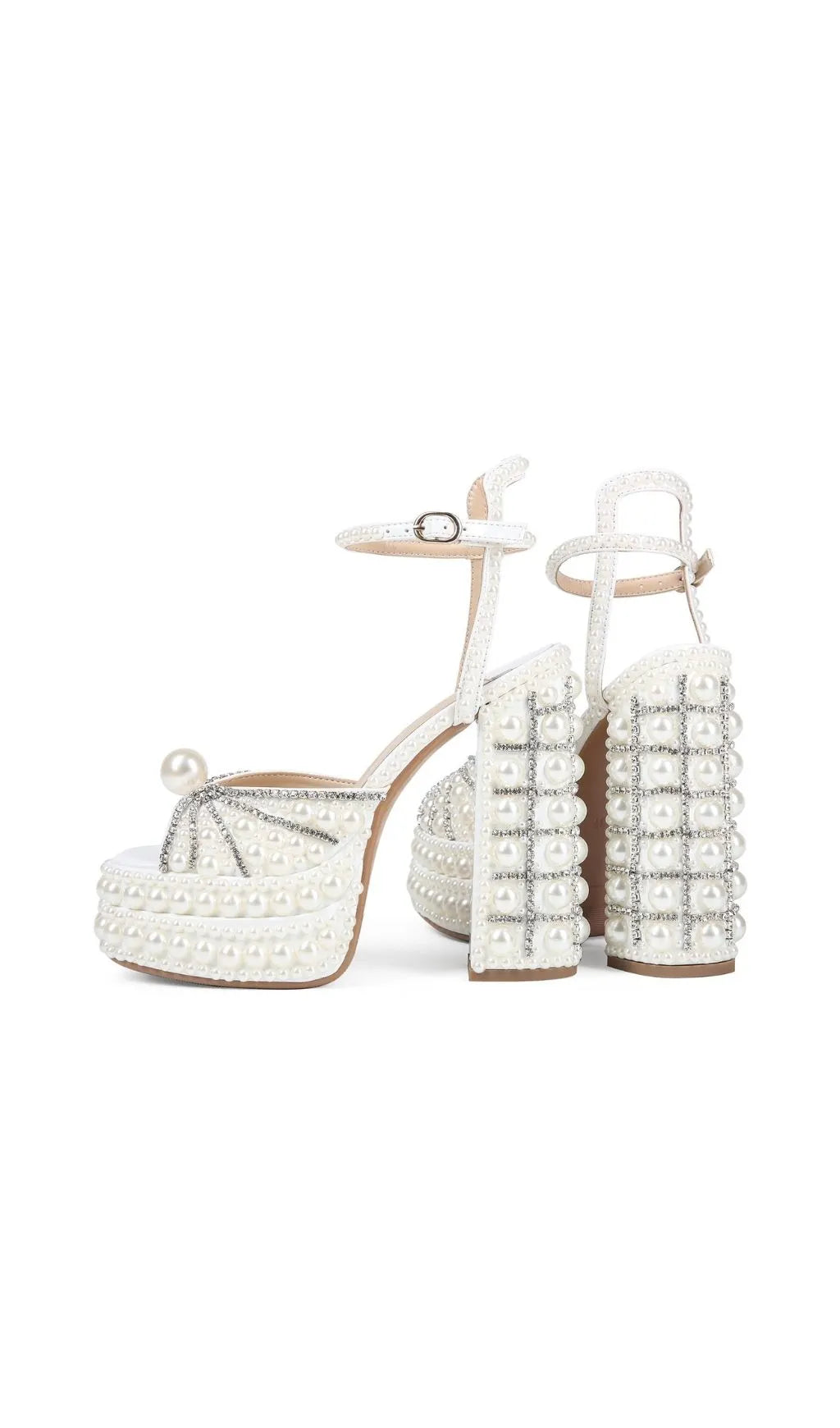 Kyra White Pearl Diamante Heels Flowering Girl