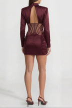 Phoebe Satin Mini Dress With Lace Corset Insert – Burgundy Flowering Girl