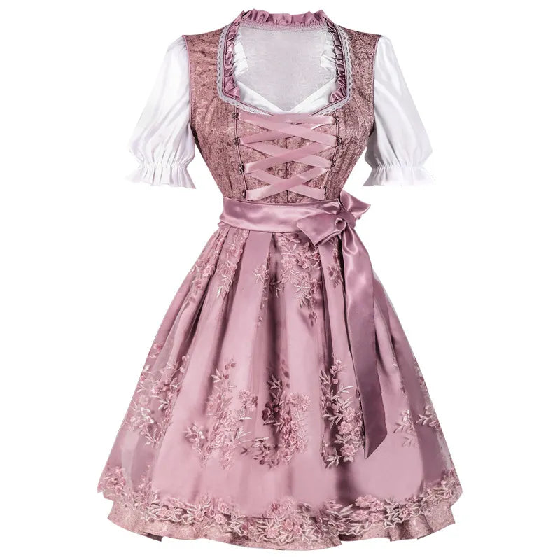 Dusty Pink Jacquard/Brocade Fit-And-Flare Dirndl Set Flowering Girl