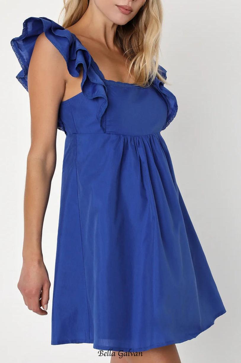 Marvelous Time Cobalt Blue Ruffled Mini Dress Flowering Girl