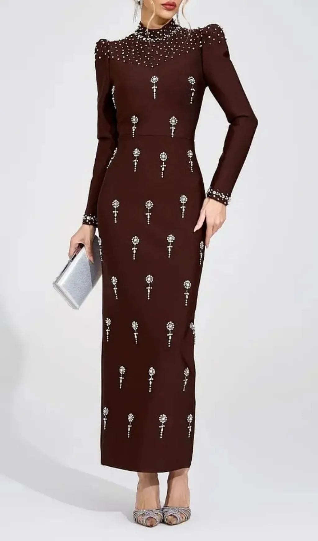 Tammy Brown Rhinestone Embellished Bandage Maxi Dress Flowering Girl