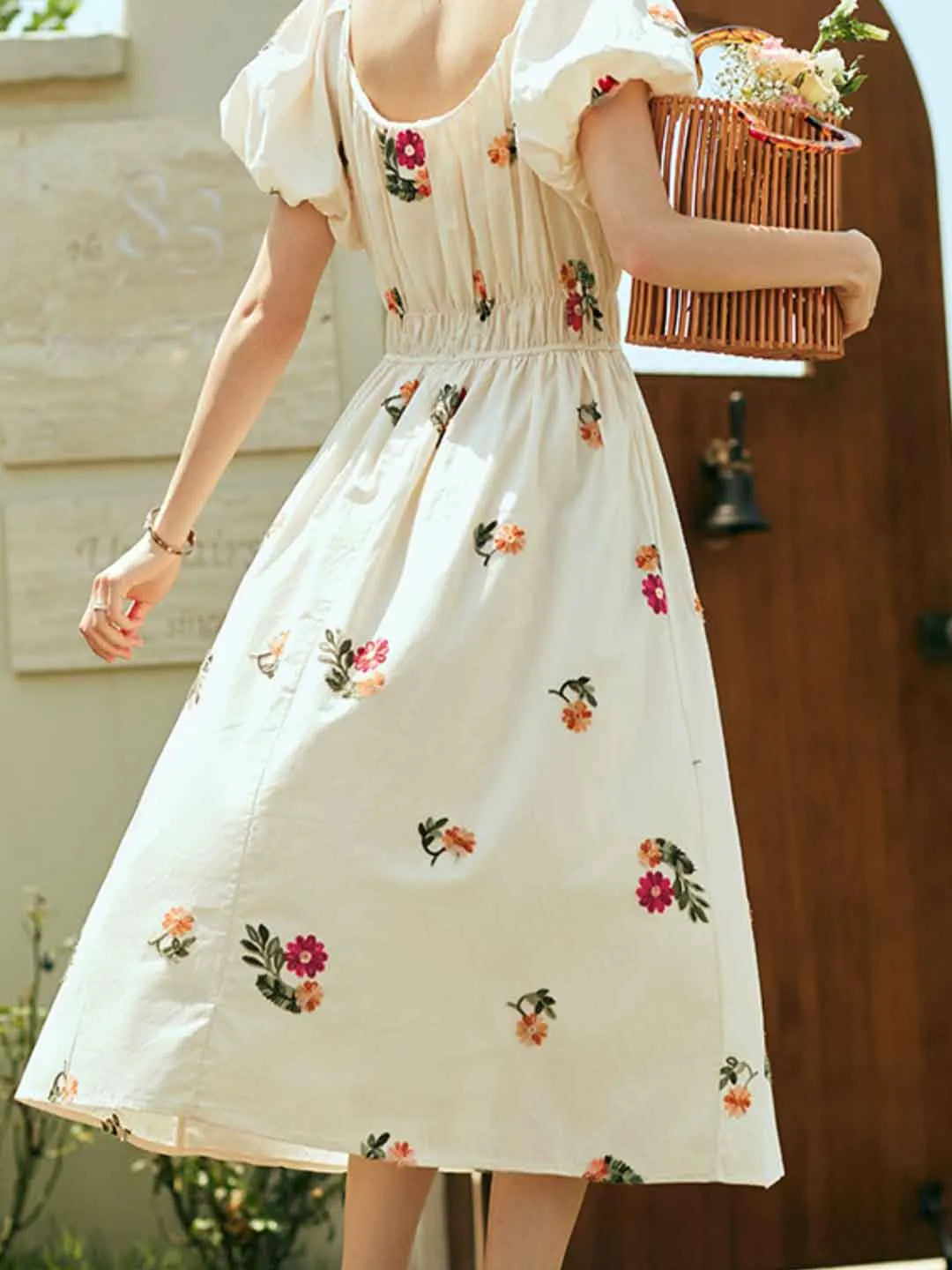 Rosalind Retro Embroidered Puff Sleeve Dress Flowering Girl