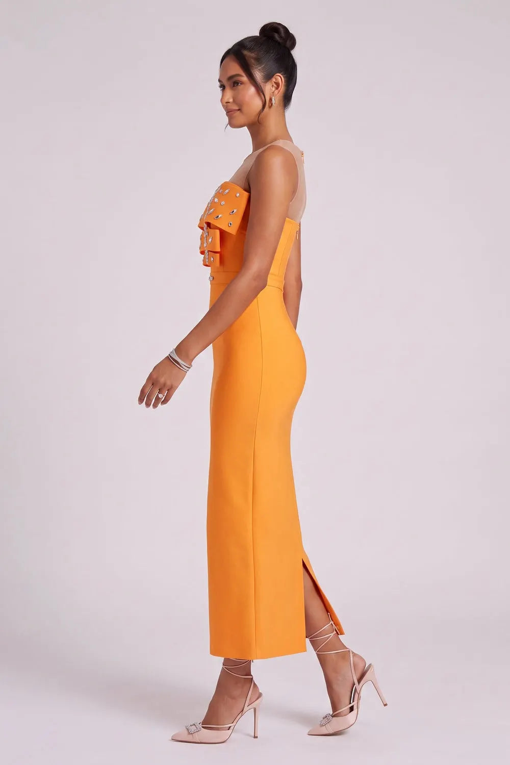 Orange Ruffle Embellished Midi Dress Flowering Girl