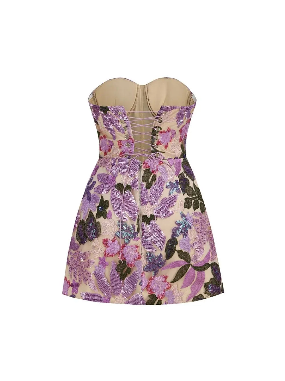Martine Strapless Flower Sequin Embroidery Mini Dress Flowering Girl
