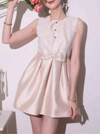 Malha Sleeveless Bow Lace Mini Dress Flowering Girl