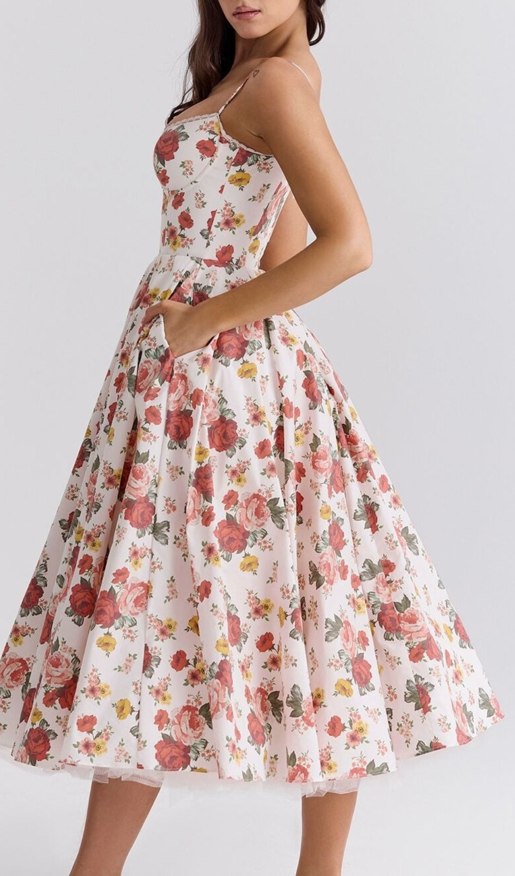 Aqua Rose Print Tulle Midi Dress Flowering Girl