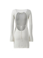 White Textured Knit Bodycon Dress Flowering Girl